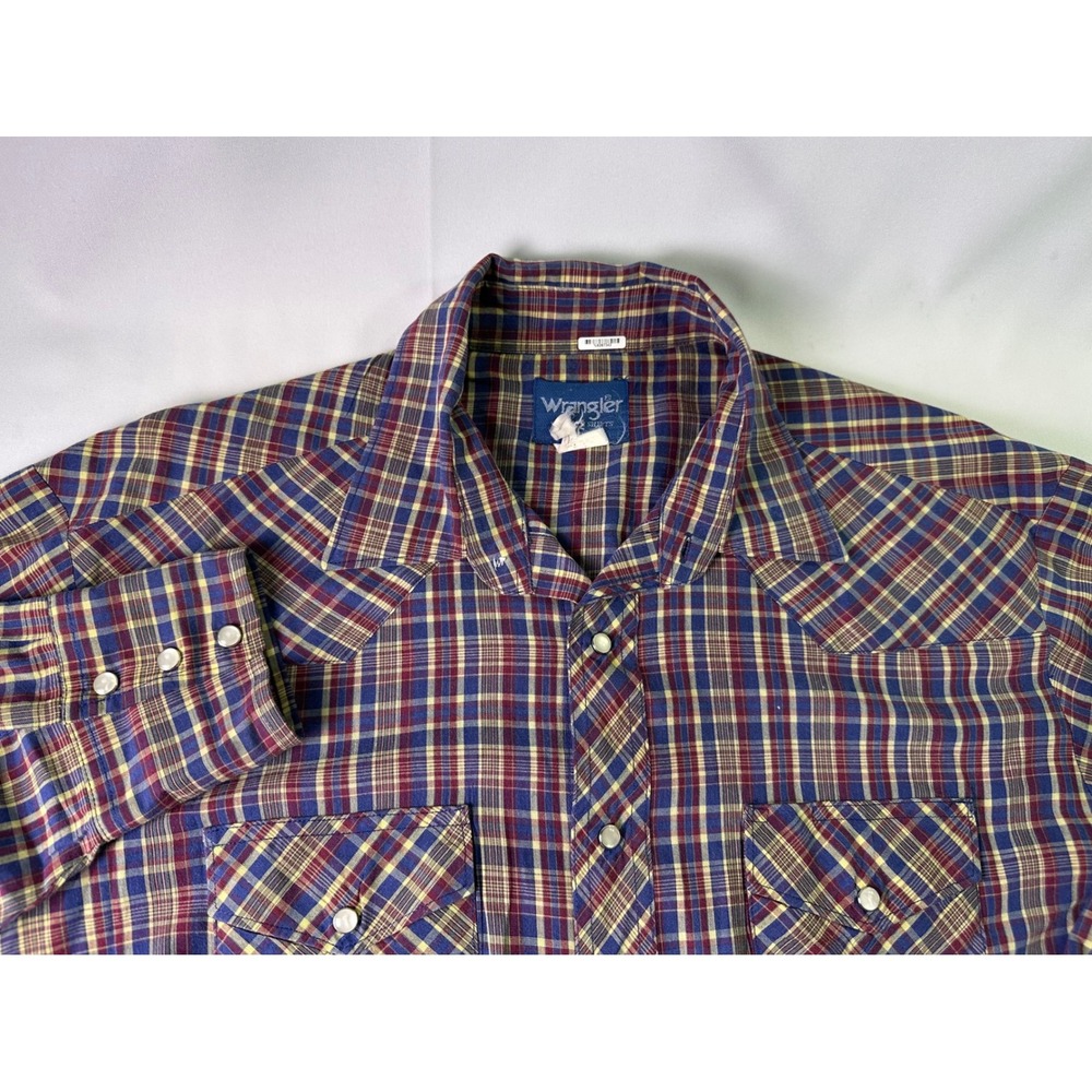 Wrangler Western Shirts‎ Mens Plaid Pearl Snap Long Sleeve Red Blue Yellow XL